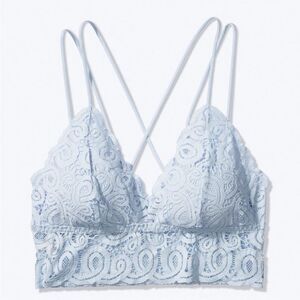 VS PINK Smocked Crochet Triangle Bralette Crop Pale Blue size XL